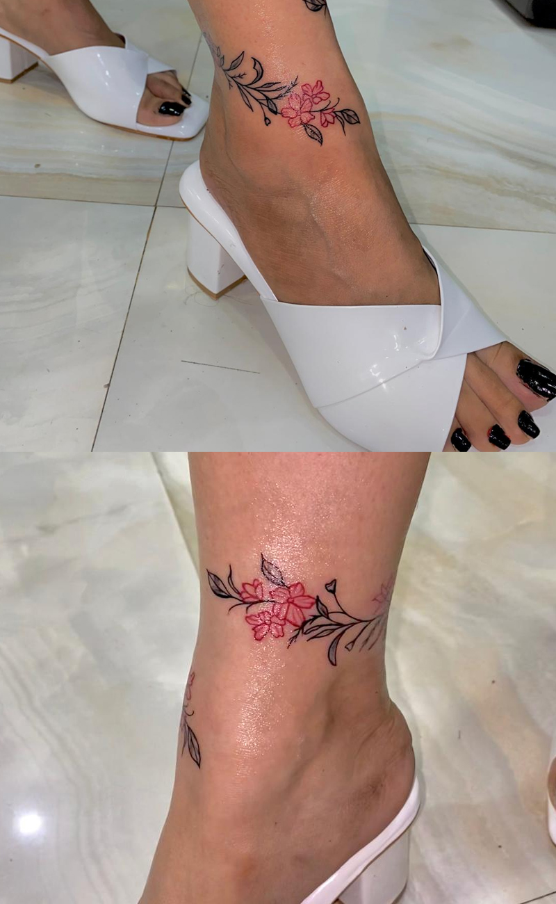 flower anklet tattoo